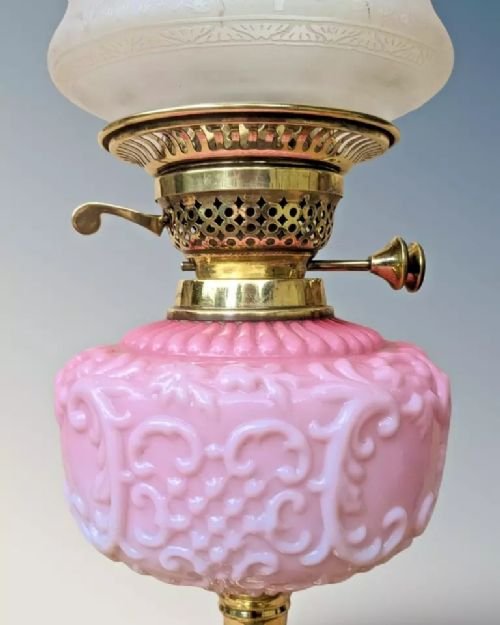 Victorian Pink Glass Oil Lamp - Image 2