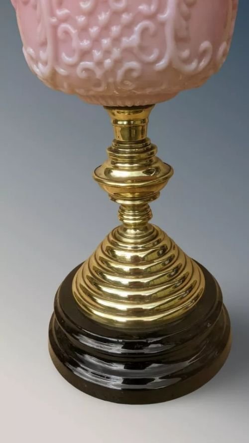Victorian Pink Glass Oil Lamp - Image 6