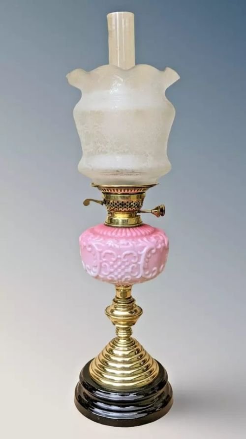 Victorian Pink Glass Oil Lamp
