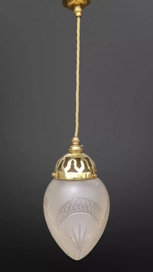 Antique Cut Glass And Brass Ceiling Light Pendant
