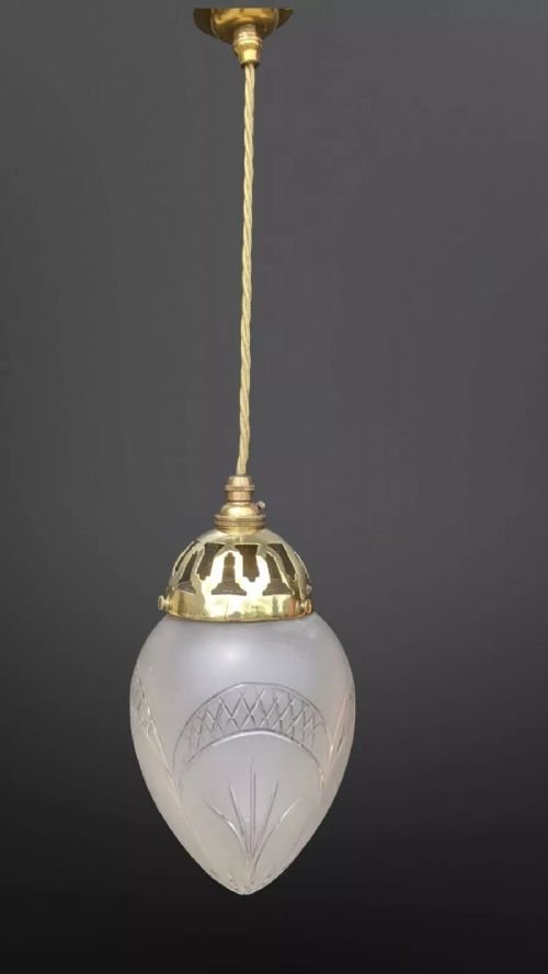Antique Cut Glass And Brass Ceiling Light Pendant - Image 3