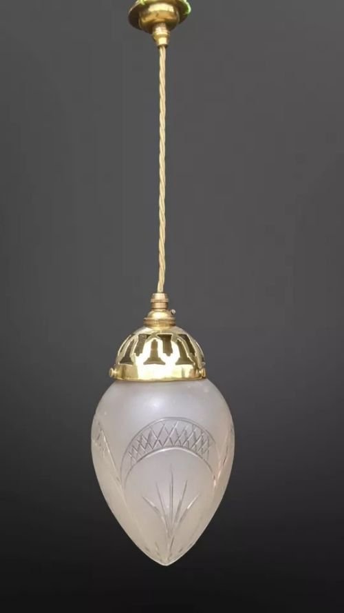 Antique Cut Glass And Brass Ceiling Light Pendant - Image 4