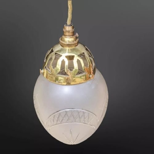 Antique Cut Glass And Brass Ceiling Light Pendant - Image 5
