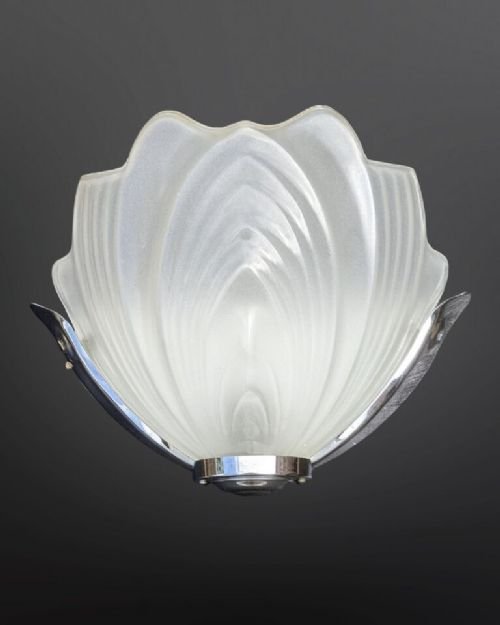 Pair Of Art Deco Wall Lights Chrome & Glass - Image 3