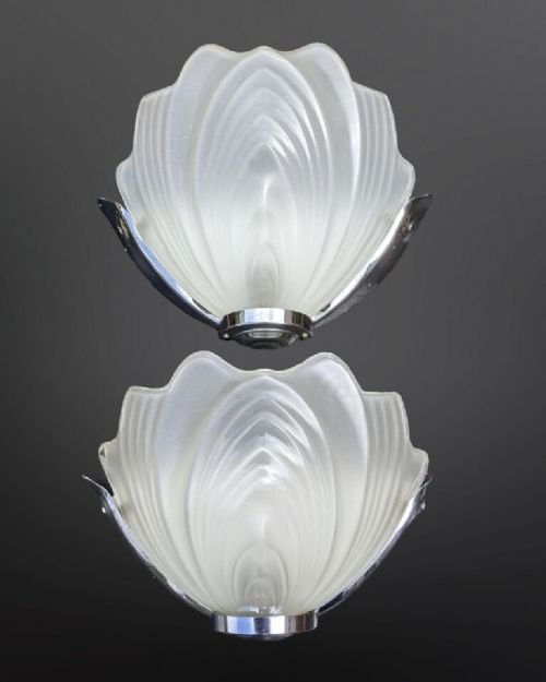 Pair Of Art Deco Wall Lights Chrome & Glass