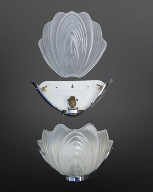 Pair Of Art Deco Wall Lights Chrome & Glass - Image 4