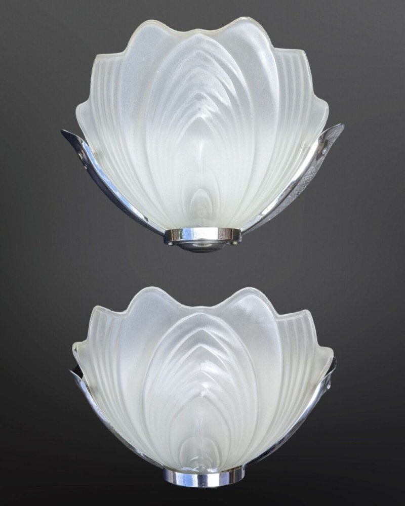Pair Of Art Deco Wall Lights Chrome & Glass - Image 5