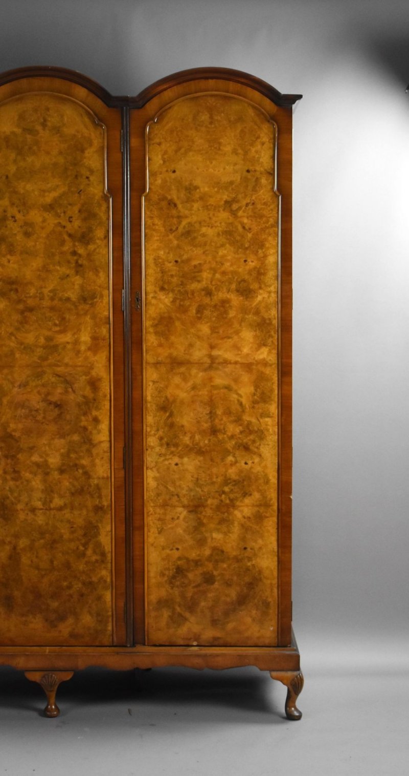 Queen Anne Style Burr Walnut Triple Wardrobe - Image 5