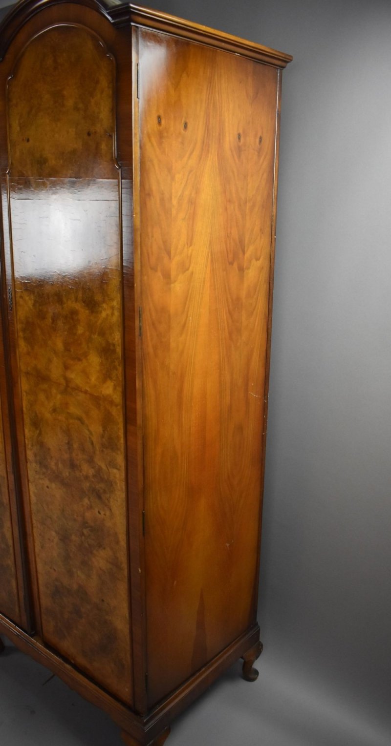 Queen Anne Style Burr Walnut Triple Wardrobe - Image 7