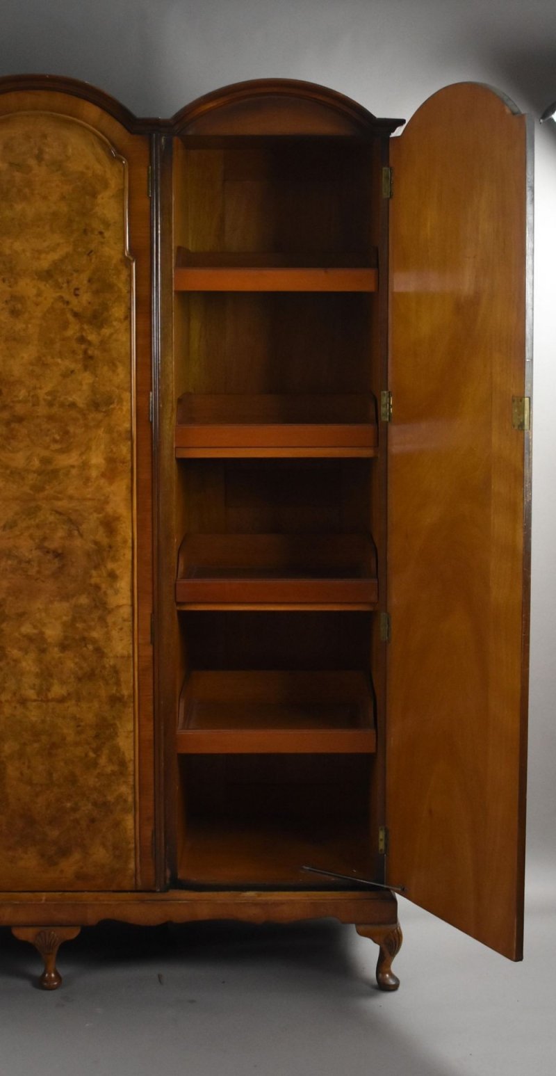 Queen Anne Style Burr Walnut Triple Wardrobe - Image 9