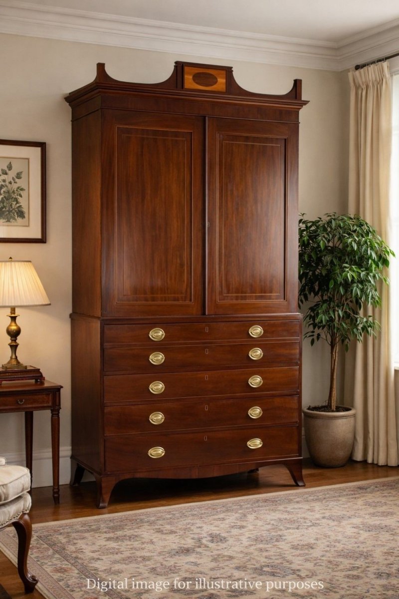 George III Mahogany Secretaire Linen Press - Image 7