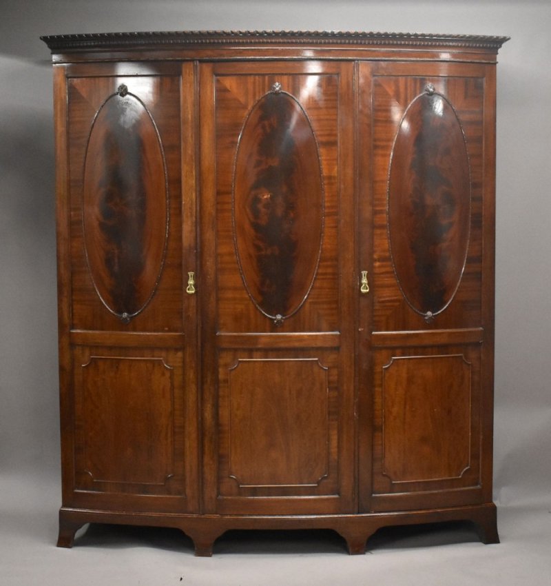 Edwardian Flame Mahogany Bow Front Wardrobe