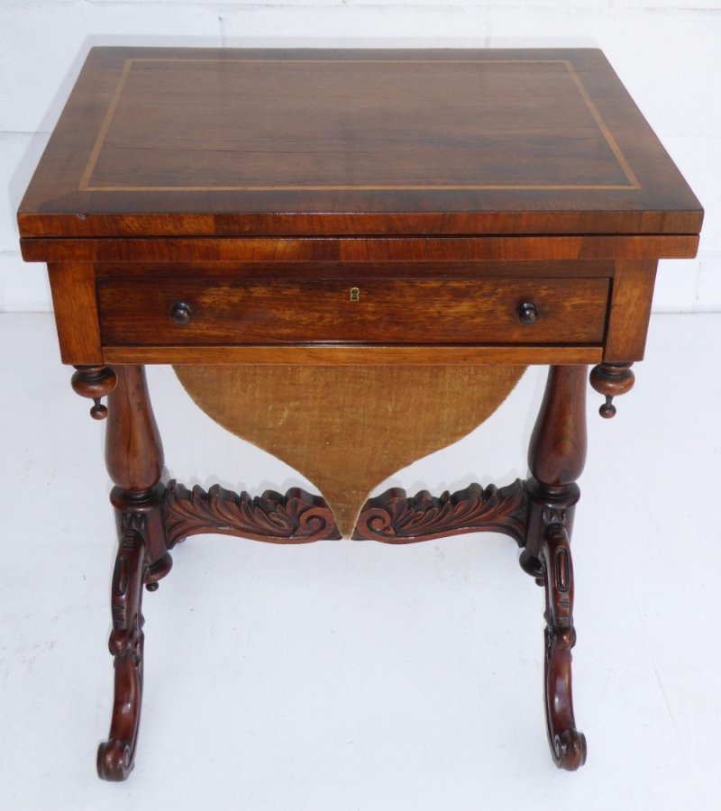 Victorian Rosewood Fold Over Games Table - Image 3