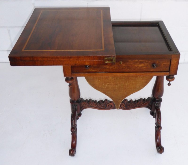 Victorian Rosewood Fold Over Games Table - Image 4