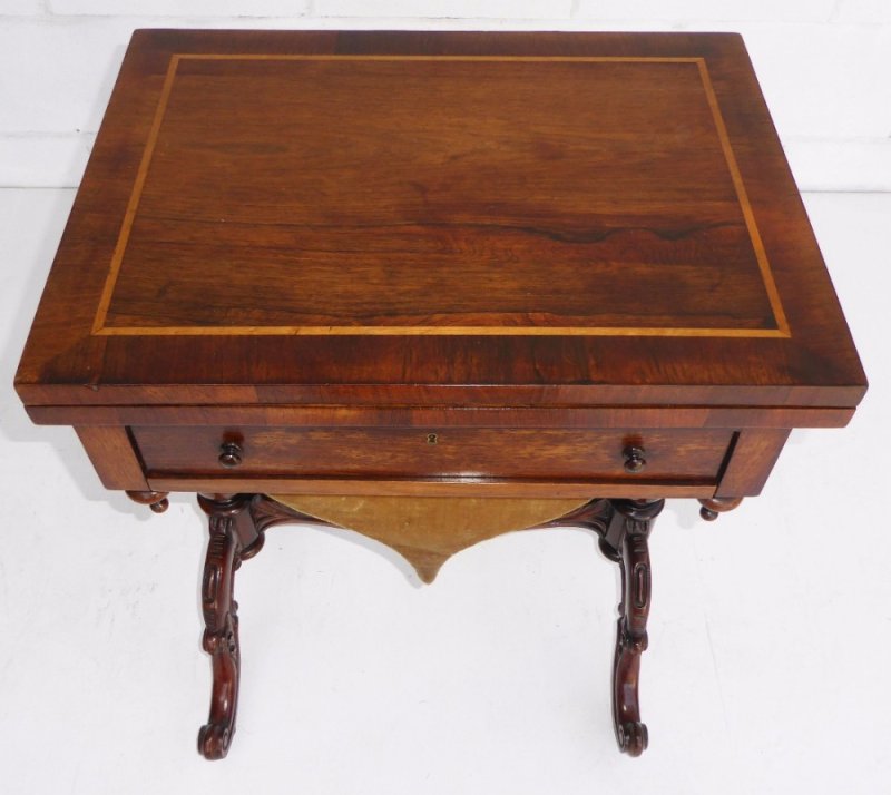Victorian Rosewood Fold Over Games Table - Image 5