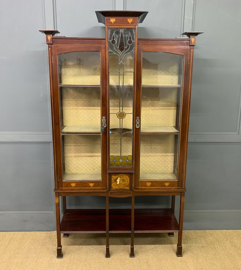 Arts and Crafts Inlaid Mahogany Display Cabinet - Image 2