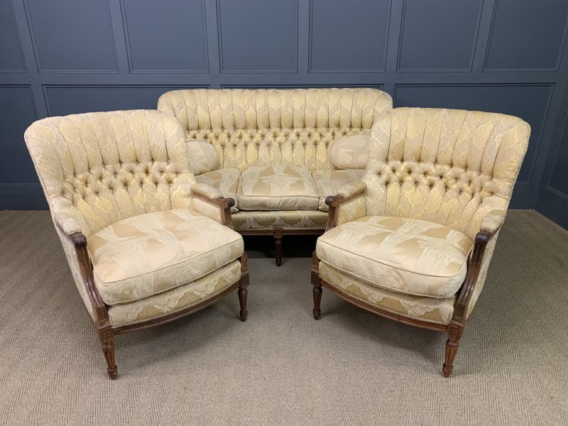 French Walnut Upholstered 3 Piece Salon Suite