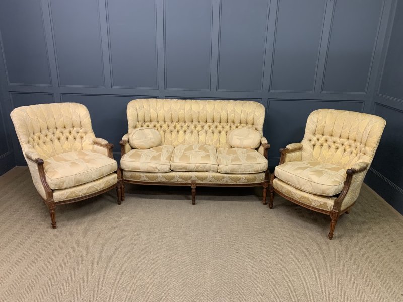 French Walnut Upholstered 3 Piece Salon Suite - Image 14