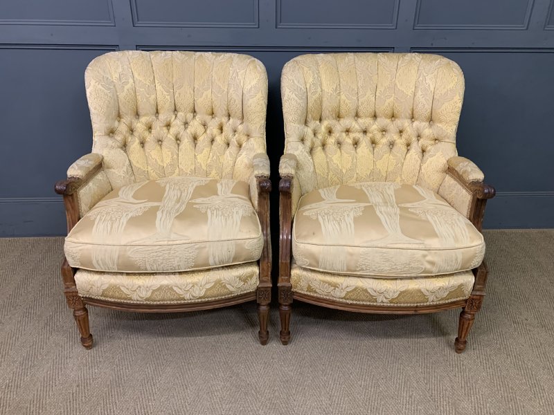 French Walnut Upholstered 3 Piece Salon Suite - Image 7