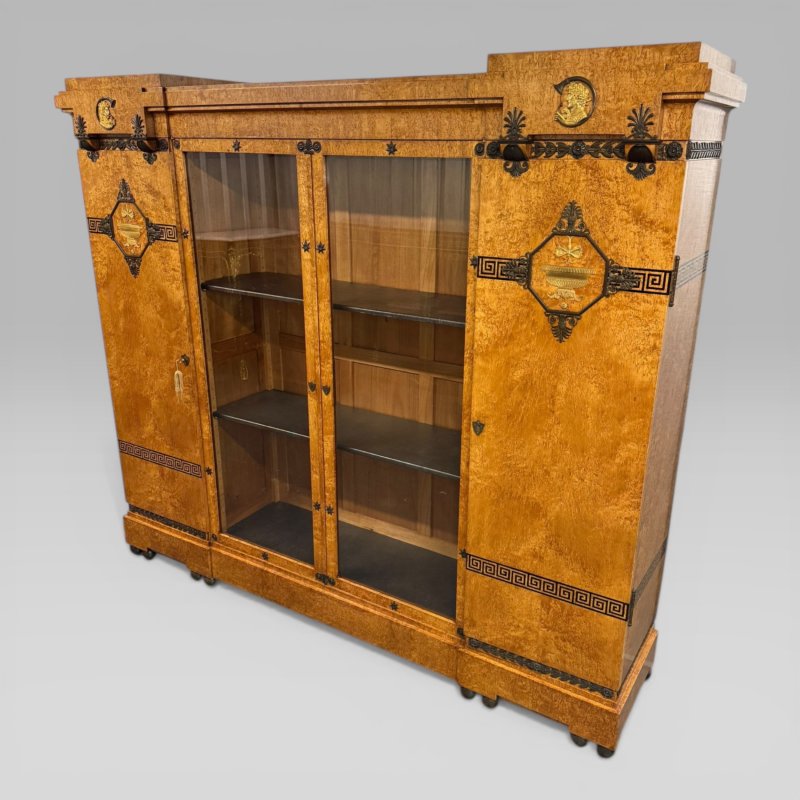 Antique French Neoclassical Maple Breakfront Display Cabinet Mercier Frères