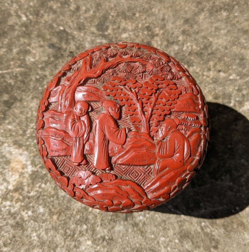 Chinese Hand Carved Red Cinnabar Lidded Box - Image 5