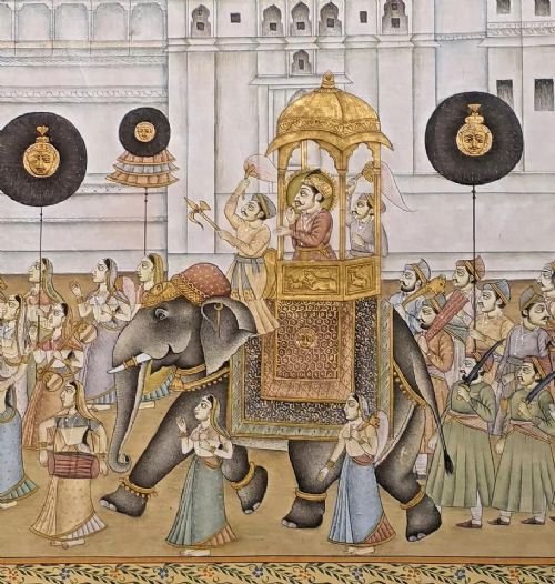 Good Indian Silk Painting Maharajah & Elephants - Image 3