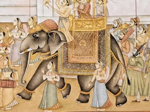 Good Indian Silk Painting Maharajah & Elephants - Image 5