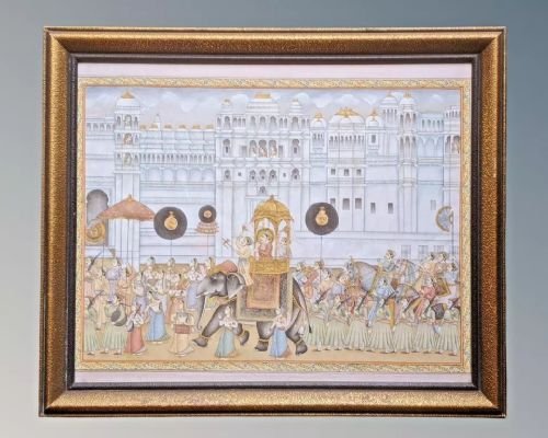 Good Indian Silk Painting Maharajah & Elephants - Image 6