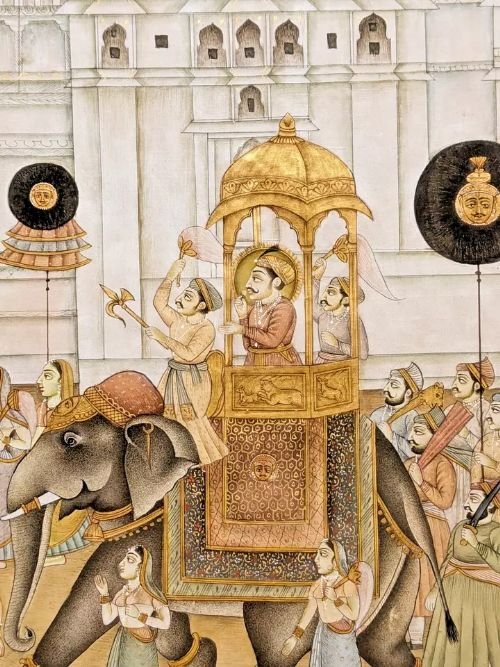 Good Indian Silk Painting Maharajah & Elephants - Image 7