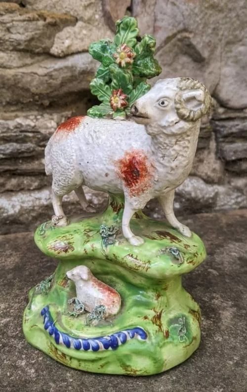 Antique Staffordshire Pottery - Walton - Pearlware Sheep & Lamb Figure - Image 2
