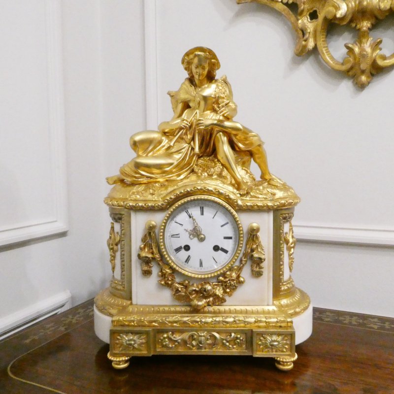 French Gilt Bronze & Marble Mantel Clock by Japy Freres - Image 2