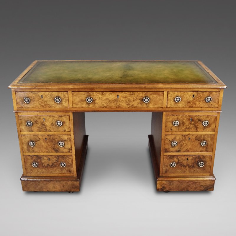 A Victorian Burr Walnut Pedestal Desk