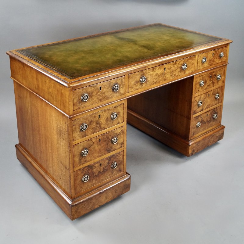A Victorian Burr Walnut Pedestal Desk - Image 2