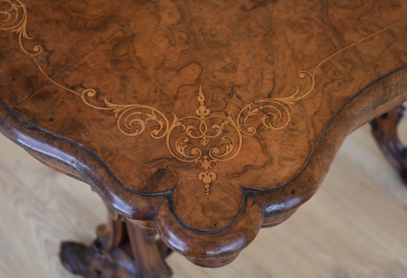 Victorian Burr Walnut Inlaid Table - Image 10