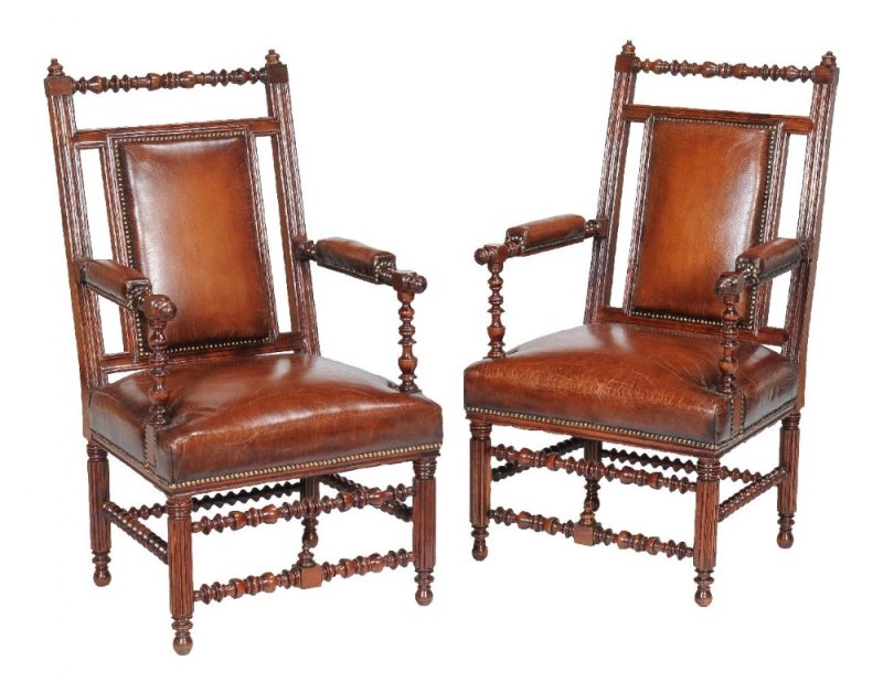 Pair Of 19th Century Victorian Walnut Gothic Revival Armchairs
