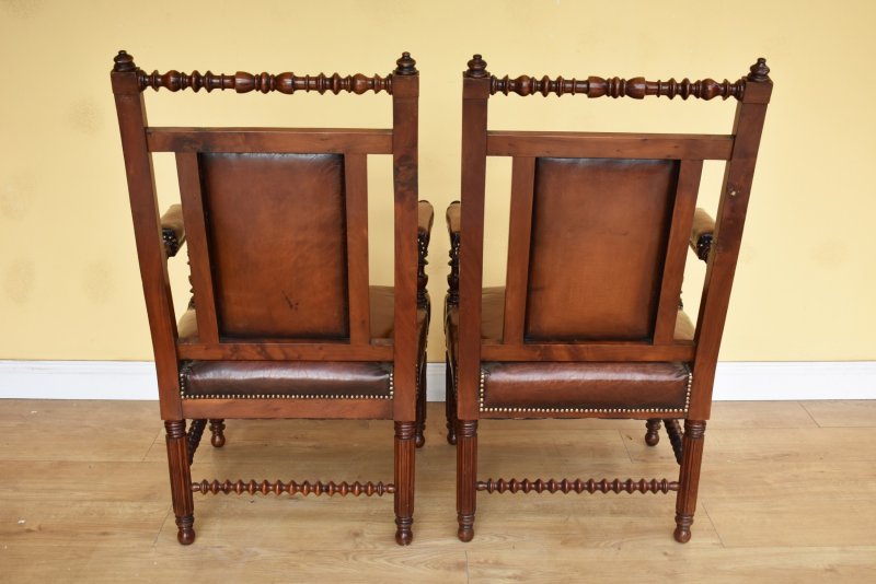 Pair Of 19th Century Victorian Walnut Gothic Revival Armchairs - Image 3