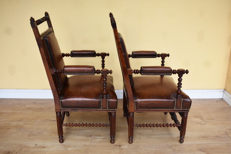 Pair Of 19th Century Victorian Walnut Gothic Revival Armchairs - Image 4