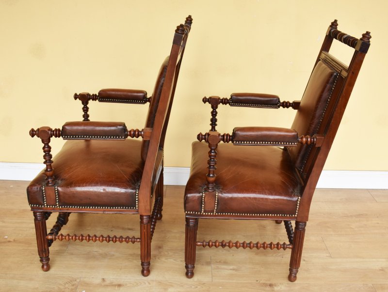 Pair Of 19th Century Victorian Walnut Gothic Revival Armchairs - Image 5