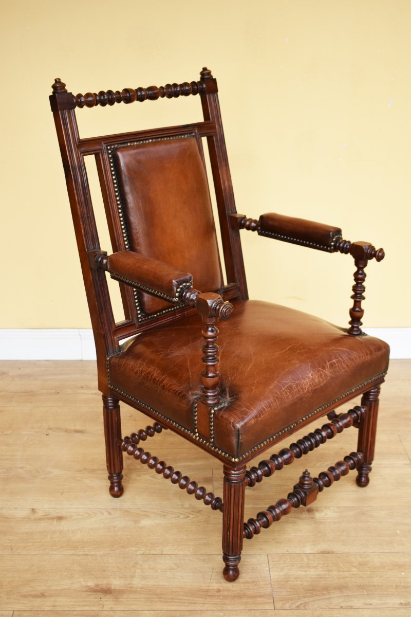 Pair Of 19th Century Victorian Walnut Gothic Revival Armchairs - Image 6