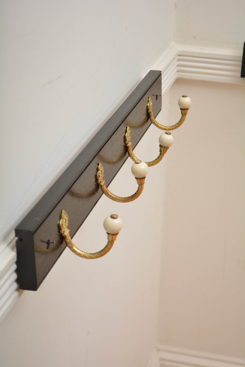 Victorian Brass And Mahogany Coat Rack Coat Hooks - Image 6