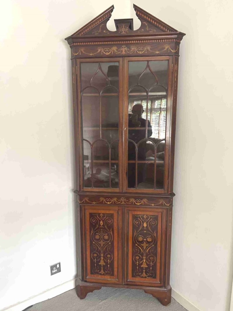 Superb Edwardian Marquetry Corner Cabinet