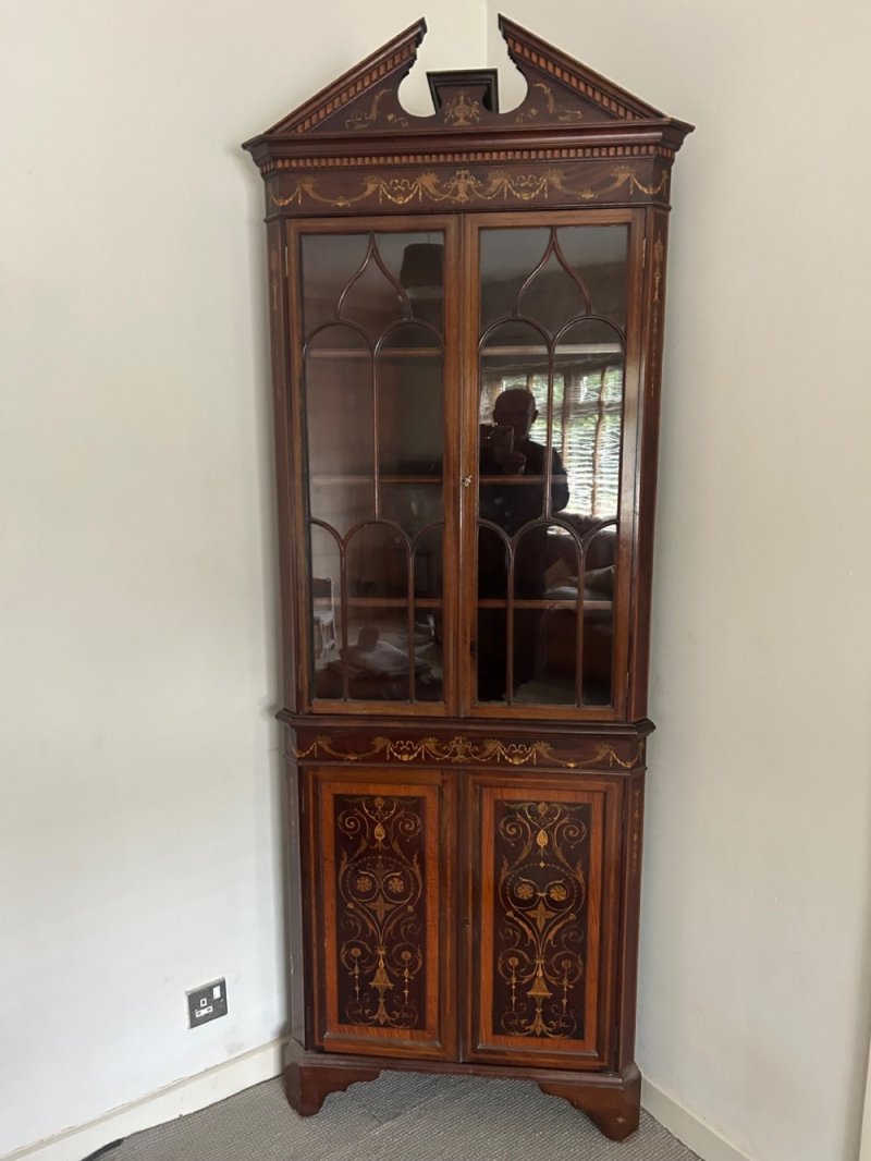 Superb Edwardian Marquetry Corner Cabinet - Image 2