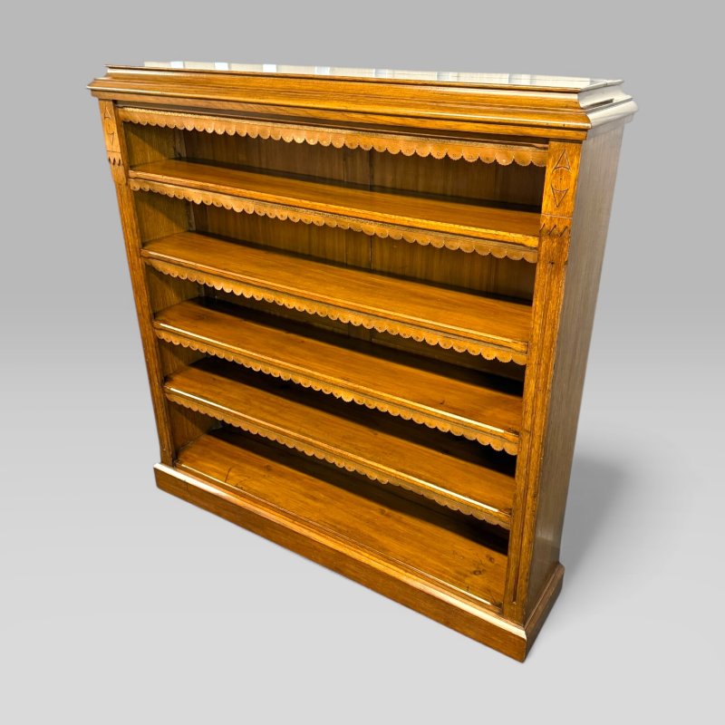 Antique Aesthetic Style Large Late Victorian Golden Oak 4 Shelves Open Bookcase