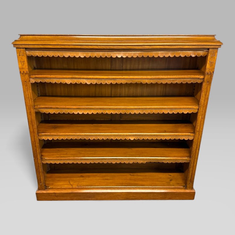 Antique Aesthetic Style Large Late Victorian Golden Oak 4 Shelves Open Bookcase - Image 2
