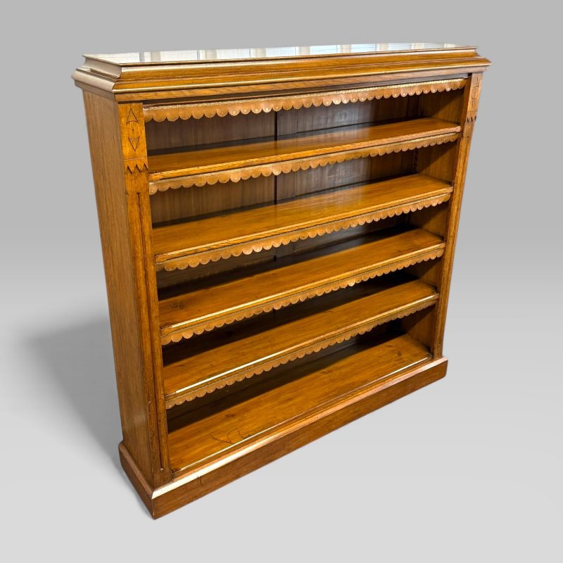 Antique Aesthetic Style Large Late Victorian Golden Oak 4 Shelves Open Bookcase - Image 3