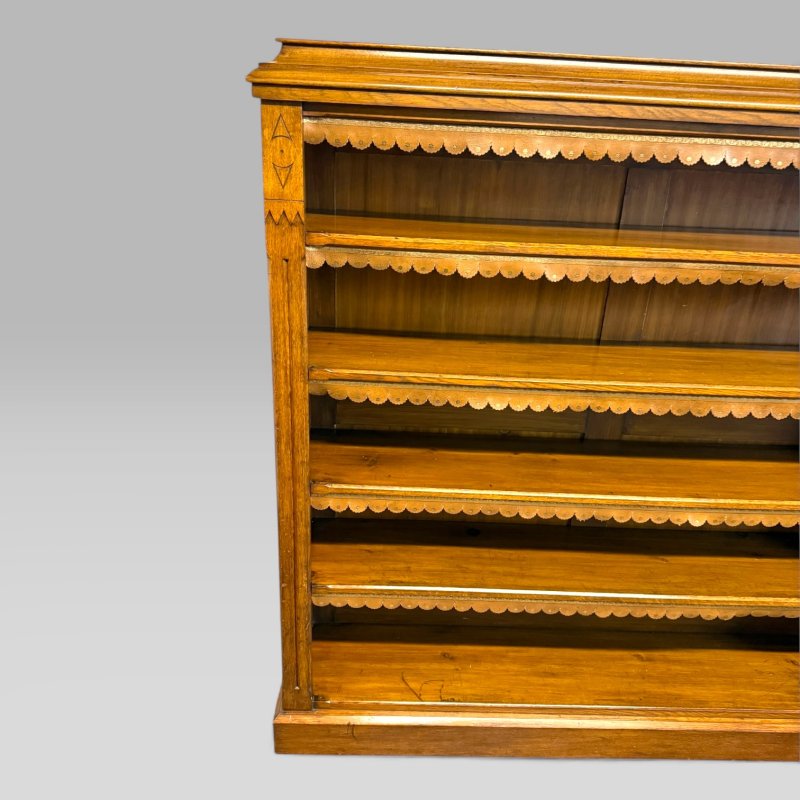 Antique Aesthetic Style Large Late Victorian Golden Oak 4 Shelves Open Bookcase - Image 4
