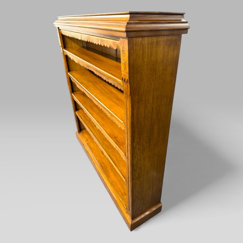 Antique Aesthetic Style Large Late Victorian Golden Oak 4 Shelves Open Bookcase - Image 6