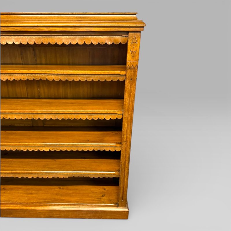 Antique Aesthetic Style Large Late Victorian Golden Oak 4 Shelves Open Bookcase - Image 5