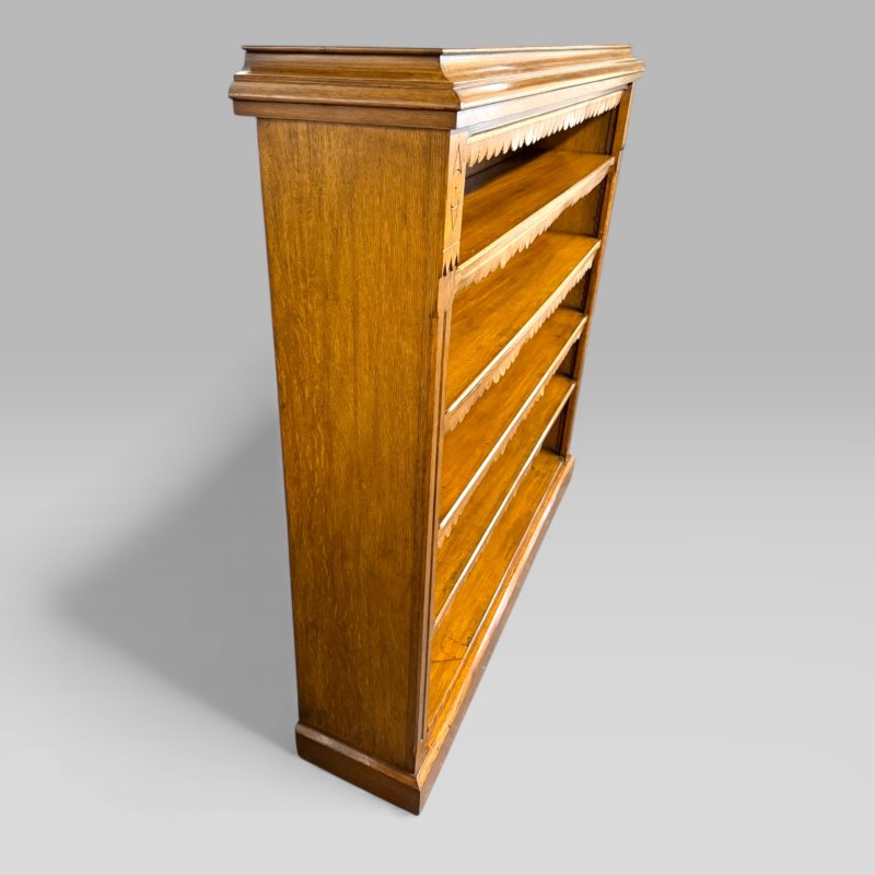 Antique Aesthetic Style Large Late Victorian Golden Oak 4 Shelves Open Bookcase - Image 7
