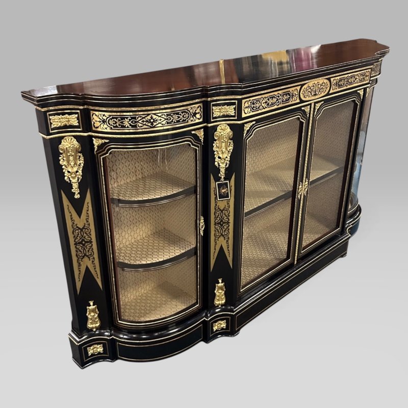 Antique Victorian Ebonised & Brass Ormolu Serpentine Boulle Credenza Sideboard - Image 2